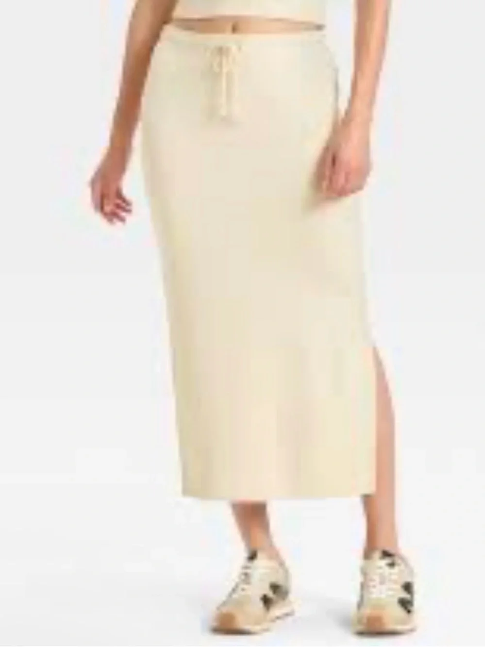 NWT Universal Thread Cream Maxi Drawstring Skirt with Side Slit